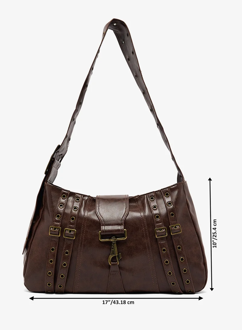 Ginger Brown Metal Embellished Shoulder Bag for Women | Best Price UAE