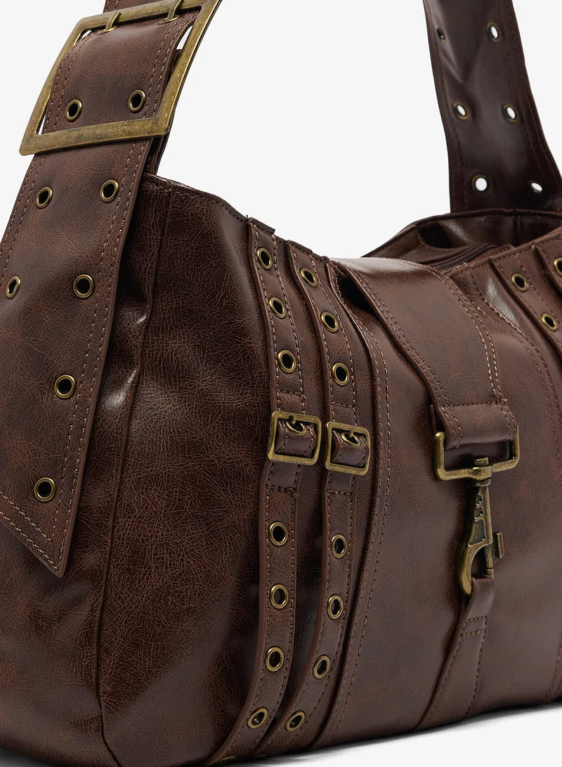 Ginger Brown Metal Embellished Shoulder Bag for Women | Best Price UAE