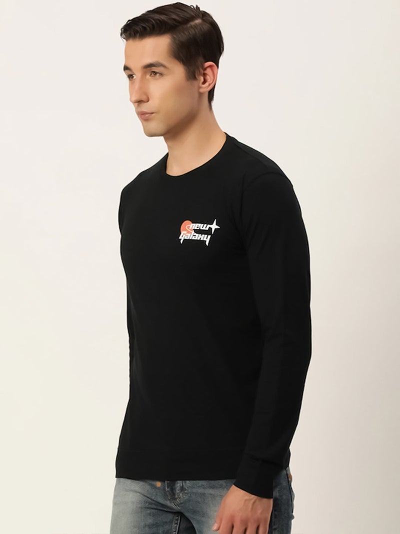 Maniac Mens Printed Round Neck Full Sleeve Cotton Black Slim Fit Tshirt - Image 4