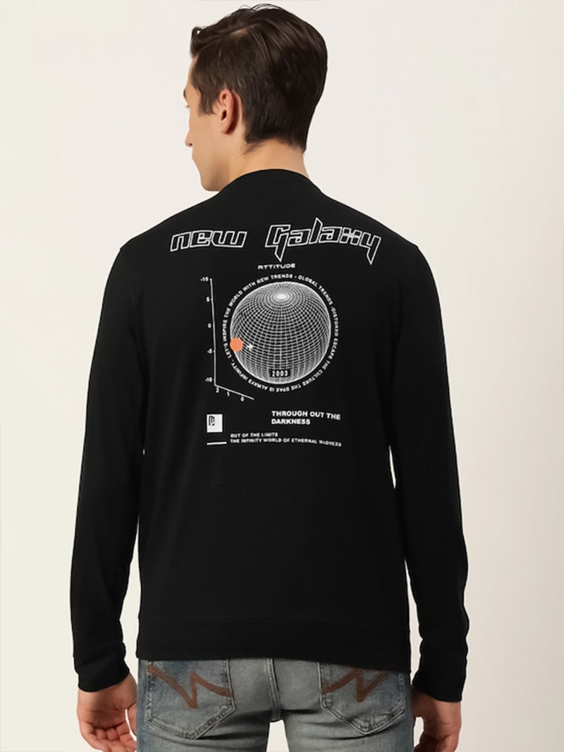 Maniac Mens Printed Round Neck Full Sleeve Cotton Black Slim Fit Tshirt - Image 3