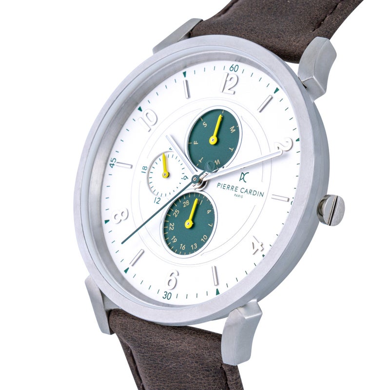 PIERRE CARDIN CPI.2057 - LUXURY MEN'S TIMEPIECE WITH BROWN LEATHER BAND & SILVER DIAL - Image 2