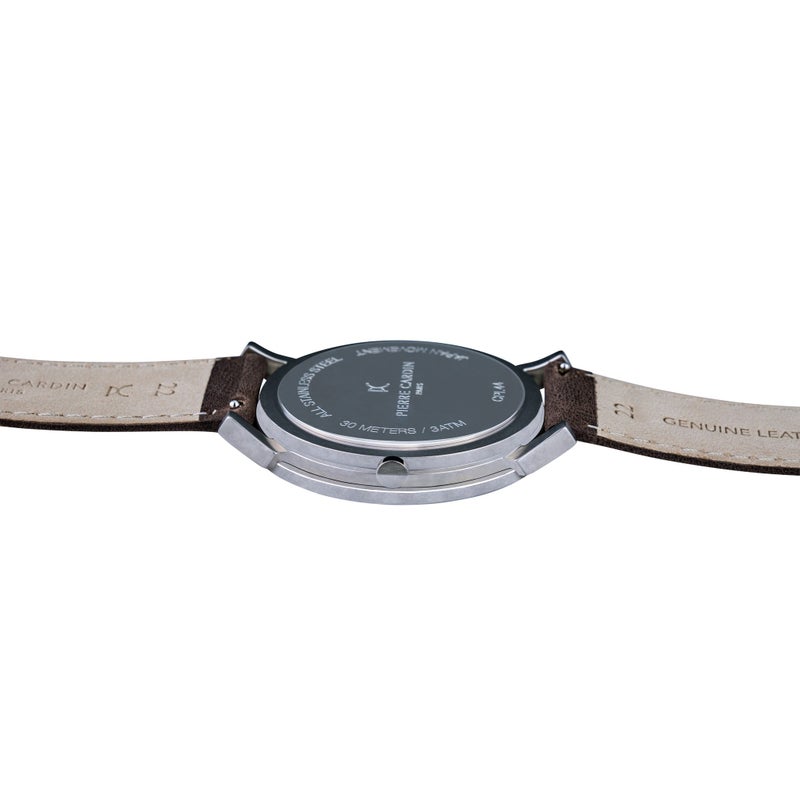 PIERRE CARDIN CPI.2057 - LUXURY MEN'S TIMEPIECE WITH BROWN LEATHER BAND & SILVER DIAL - Image 4
