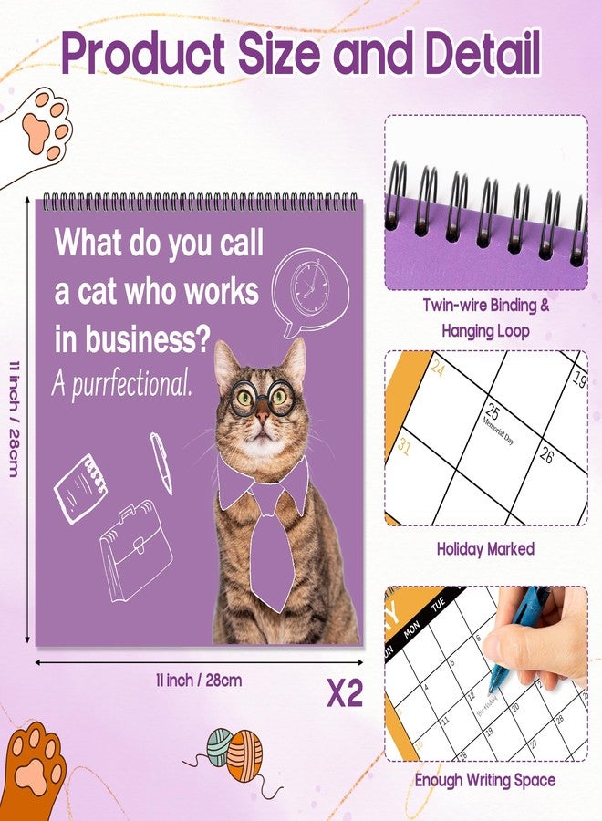 JAPBOR Funny Cat Joke Pun Calendar - 2PCS 2026 Cats Themed Wall Calendar, 12 Months Hanging Planner with Thick Paper, Animals Weekly Monthly Home Office Organizer for New Year Christmas Gifts (11" x 11") - Image 2