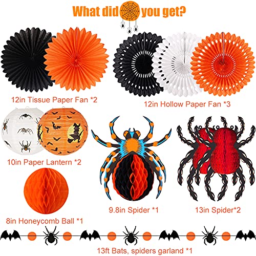 YUNXUAN Halloween Party Decorations, Hanging Spider Bat Paper Lanterns Spiders Honeycomb for Halloween Home Decor Birthday Party Supplies Props (Orange, Black) - Image 2