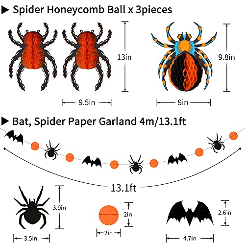 YUNXUAN Halloween Party Decorations, Hanging Spider Bat Paper Lanterns Spiders Honeycomb for Halloween Home Decor Birthday Party Supplies Props (Orange, Black) - Image 3