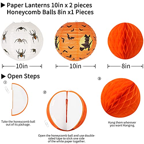 YUNXUAN Halloween Party Decorations, Hanging Spider Bat Paper Lanterns Spiders Honeycomb for Halloween Home Decor Birthday Party Supplies Props (Orange, Black) - Image 5