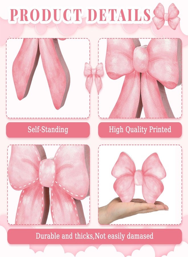 Lineshading 3 Pcs Pink Bow Coquette Room Decor Wooden Sign, Preppy Room Decor Coquette Party Decor, Girly Pink Bow Tiered Tray Decor, Girls Room Decor for Home Dorm Wall Desk Shelf Tabletop Decoration - Image 3