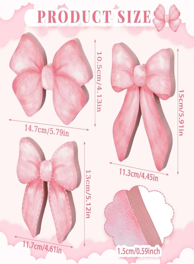 Lineshading 3 Pcs Pink Bow Coquette Room Decor Wooden Sign, Preppy Room Decor Coquette Party Decor, Girly Pink Bow Tiered Tray Decor, Girls Room Decor for Home Dorm Wall Desk Shelf Tabletop Decoration - Image 2