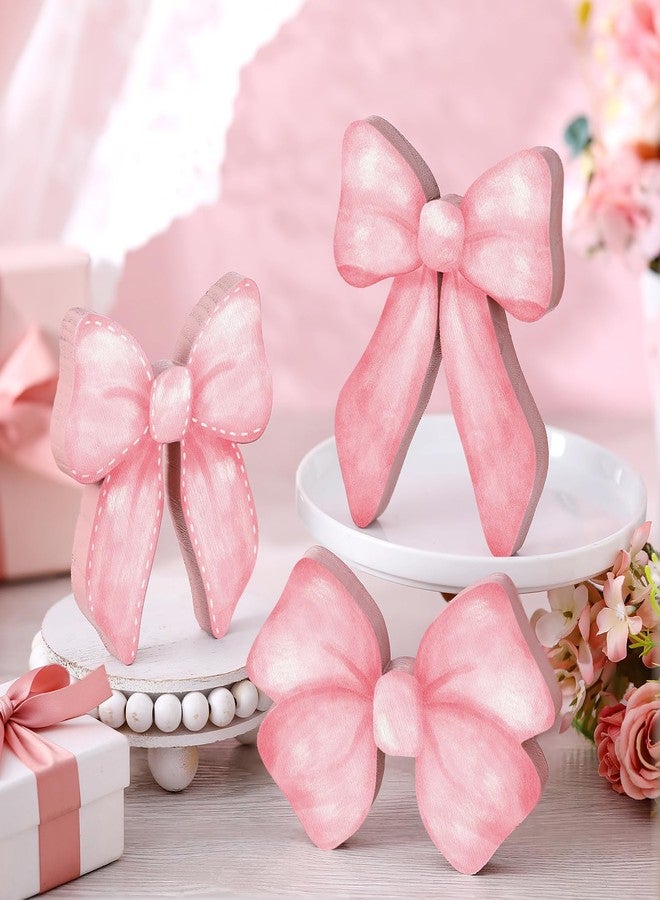 Lineshading 3 Pcs Pink Bow Coquette Room Decor Wooden Sign, Preppy Room Decor Coquette Party Decor, Girly Pink Bow Tiered Tray Decor, Girls Room Decor for Home Dorm Wall Desk Shelf Tabletop Decoration - Image 4
