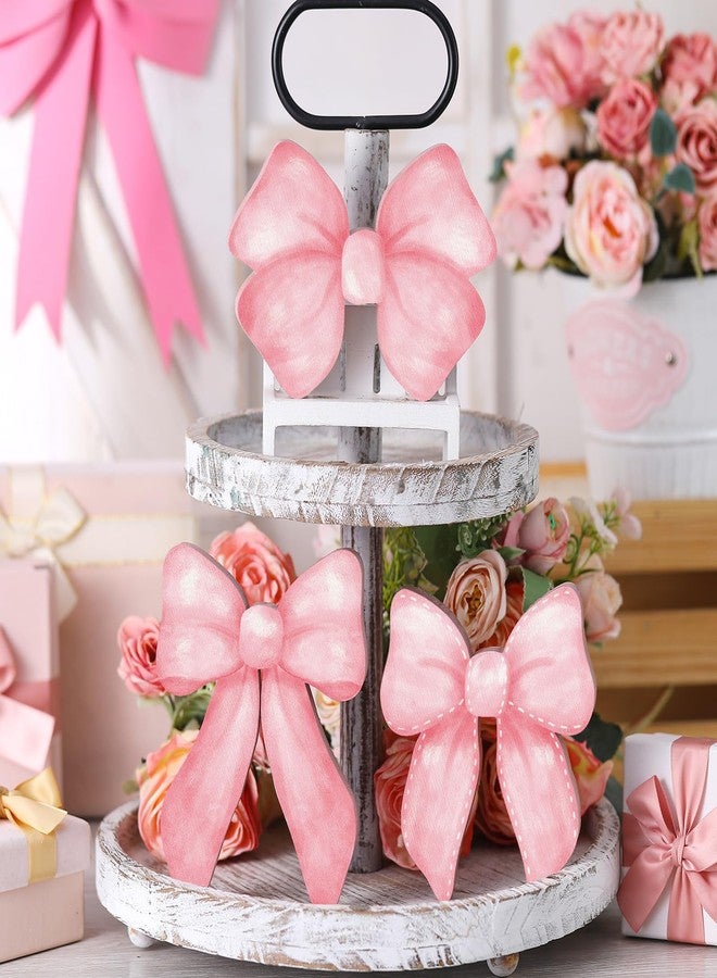 Lineshading 3 Pcs Pink Bow Coquette Room Decor Wooden Sign, Preppy Room Decor Coquette Party Decor, Girly Pink Bow Tiered Tray Decor, Girls Room Decor for Home Dorm Wall Desk Shelf Tabletop Decoration - Image 5
