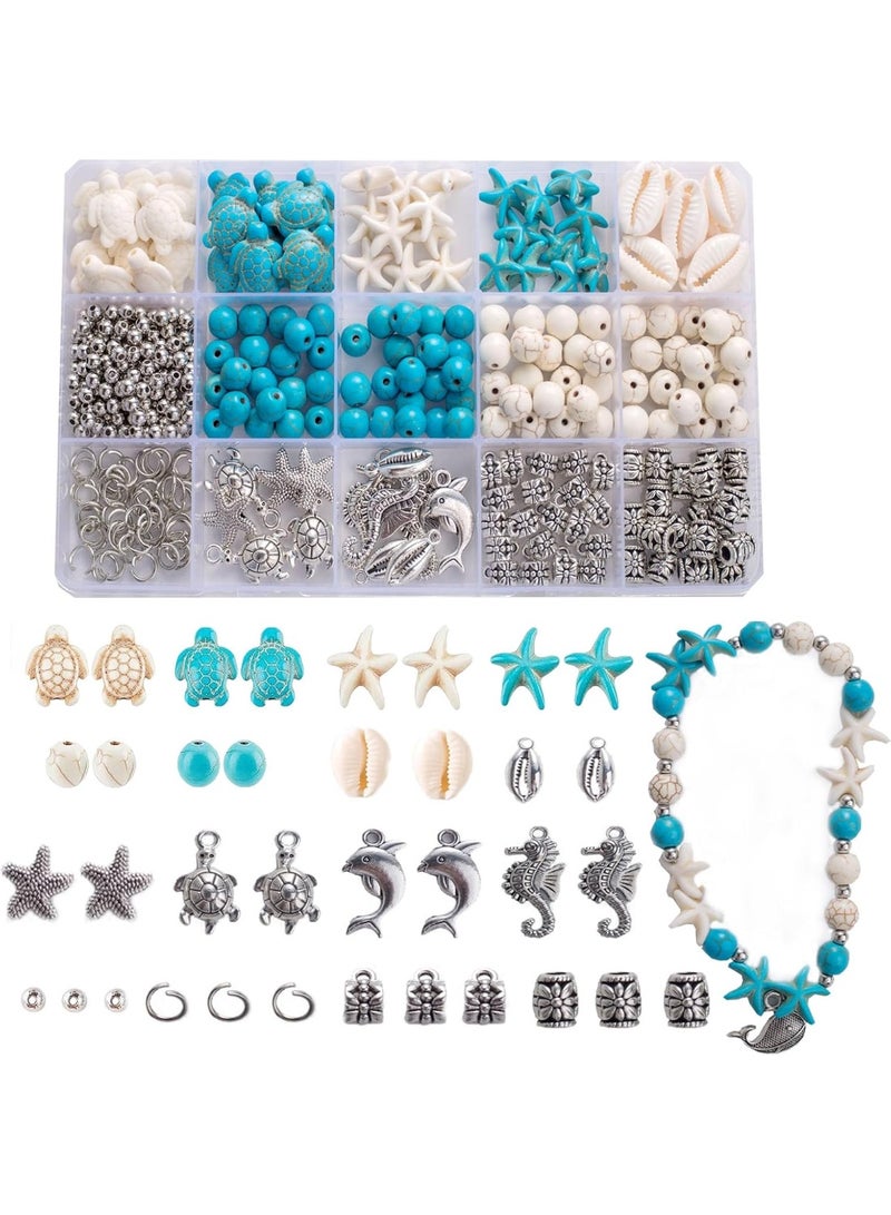 YelaJoy 715 pcs Ocean Style Vacation Turquoise, Synthetic Turquoise Beads, Turtle Beads Charms Starfish Gemstone Stone for Jewelry Making DIY Bracelet Necklace - Image 1