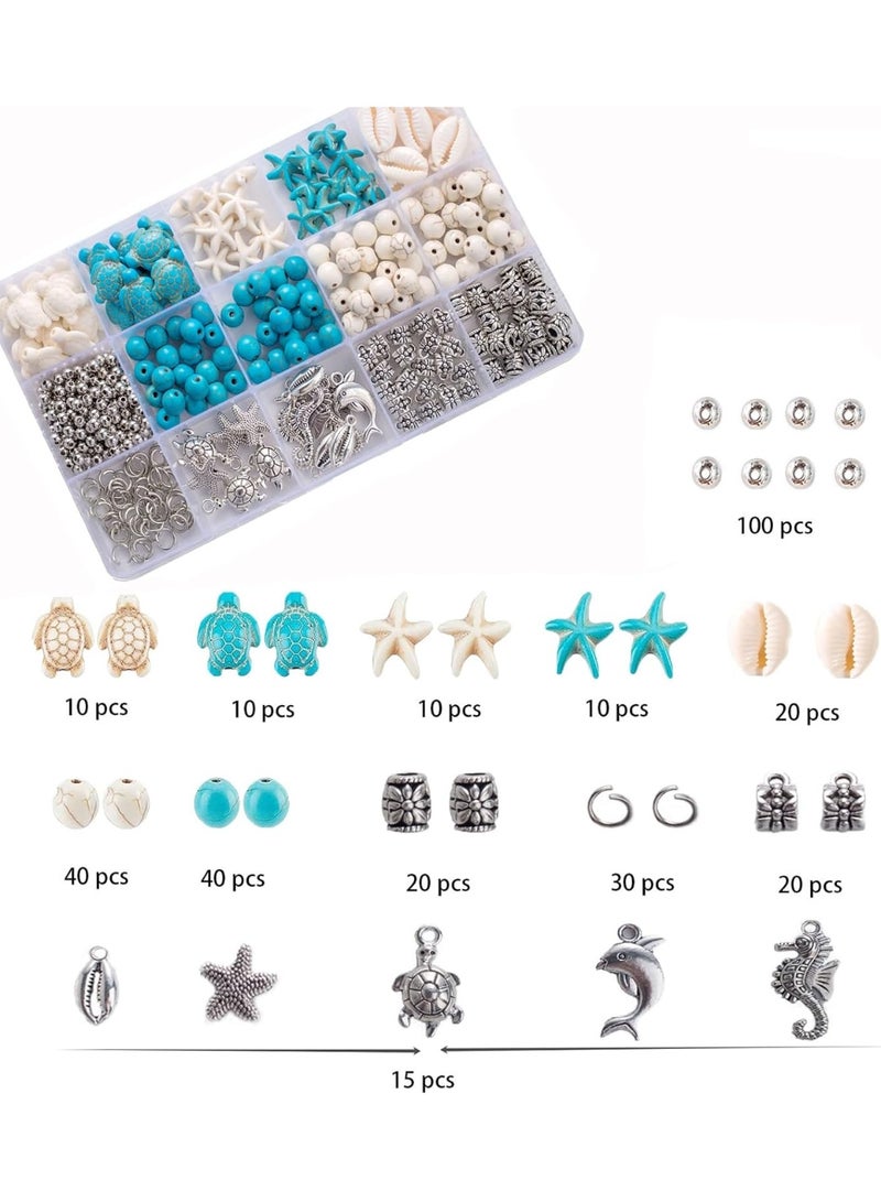 YelaJoy 715 pcs Ocean Style Vacation Turquoise, Synthetic Turquoise Beads, Turtle Beads Charms Starfish Gemstone Stone for Jewelry Making DIY Bracelet Necklace - Image 2