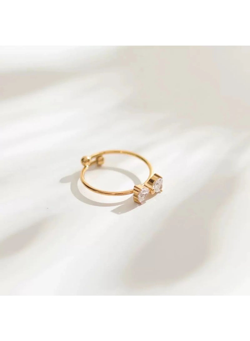 CLARA 18K Gold Plated Stainless Steel Adjustable Ring for Women - Double Heart Crystal Open Ring - Image 2
