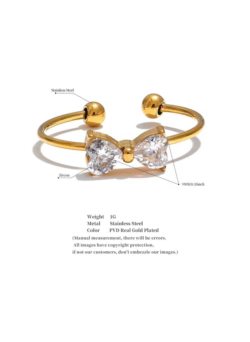 CLARA 18K Gold Plated Stainless Steel Adjustable Ring for Women - Double Heart Crystal Open Ring - Image 3