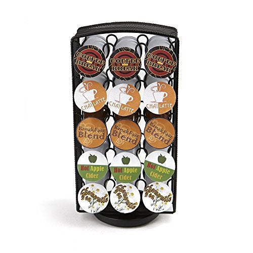 Mind Reader Single Serve Coffee Pod Carousel, 30 Pod Capacity, Breakroom, Metal Mesh, 6.75"L x 6.25"W x 12.5"H, Silver - Image 1