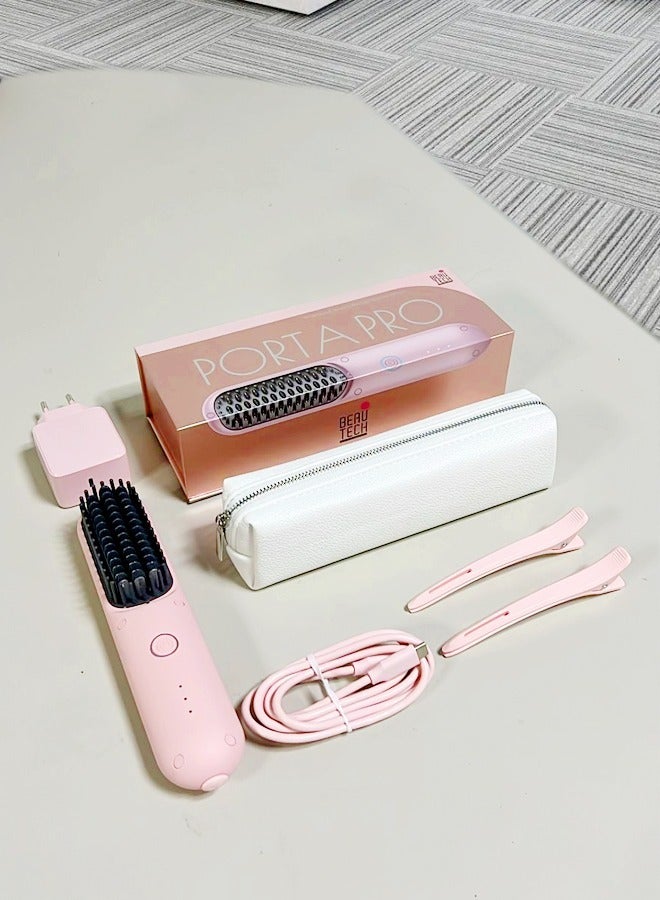 1-Piece Hair Straightening Brush with Integrated Comb Fast Heat Temperature Settings and Anti-Burn Perfect for Professional Home Salon