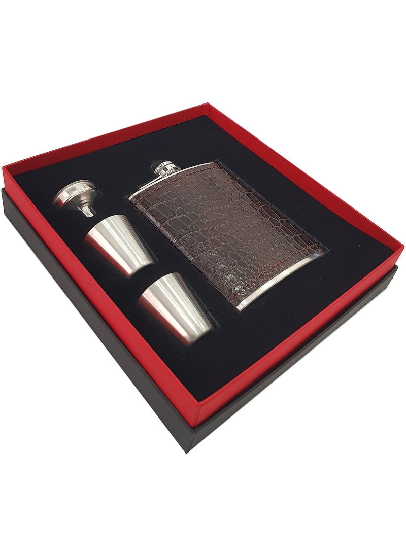Weather Forecast Steel Over Brown Sketch Leather Covered Liquor Flask Set KB04T  - Image 1