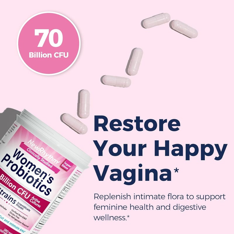 NewRhythm Womens Probiotics Organic Prebiotics 70 Billion CFU 10 Strains Vaginal Probiotics for Urinary  Digestive Health 30 Vegan Capsules No Bloating - Image 2