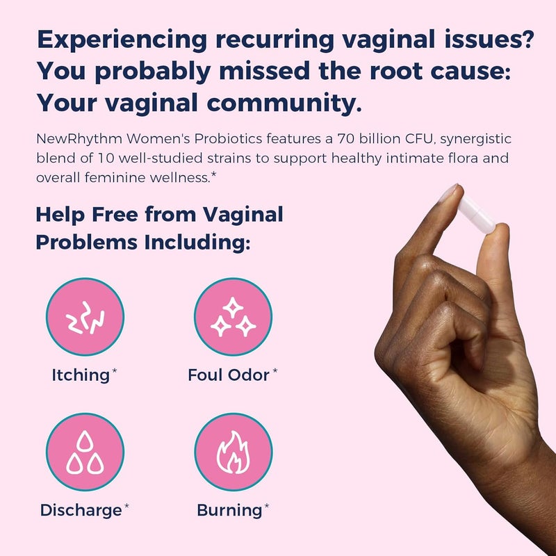 NewRhythm Womens Probiotics Organic Prebiotics 70 Billion CFU 10 Strains Vaginal Probiotics for Urinary  Digestive Health 30 Vegan Capsules No Bloating - Image 3