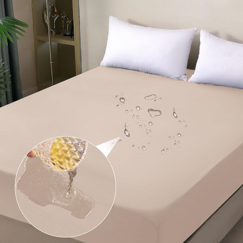 ohano Waterproof Mattress Protector 160 x 200 cm Fitted Sheet, Waterproof and Breathable Mattress Cover, Incontinence Pad, Moisture Protection Bed Sheet, Fitted Sheet, for All Seasons, Khaki - Image 1