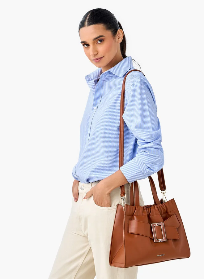 سيليست Buckle Detail Tote Bag with Adjustable Strap and Zip Closure