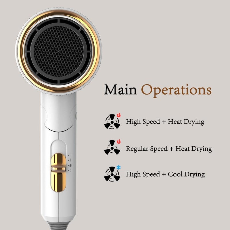 Oxsaytee Ionic Hair Dryer with Diffuser 250g Lightweight Professional Salon Hair Blow Dryer Foldable Design Negative Ion Professional Travel Hair Dryer with 1 Pouch Low Noise Hairdryer (White) - Image 4