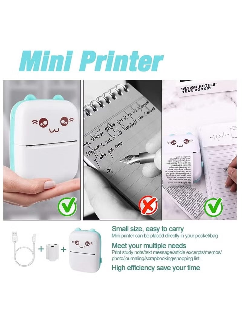 ELTRAZONE Mini Portable Thermal Printer with 1 Roll Paper, Compact Pocket Thermal Printer for Notes, Labels, Lists, Journaling, Study Projects and Creative Printing, Blue White - Image 2