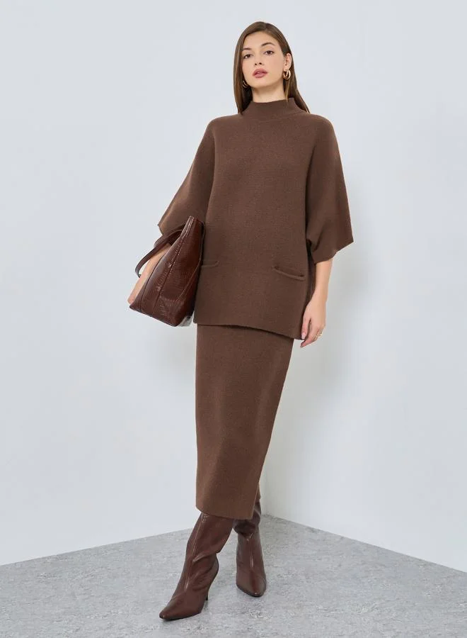 Styli Styli Oversized Knit Sweater and Midi Skirt Co-Ords