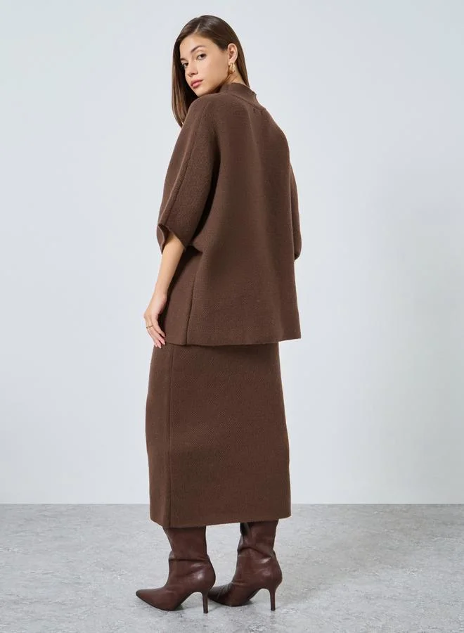 Styli Coffee Brown Oversized Knit Sweater And Midi Skirt Co-Ords for Women | Best Price UAE