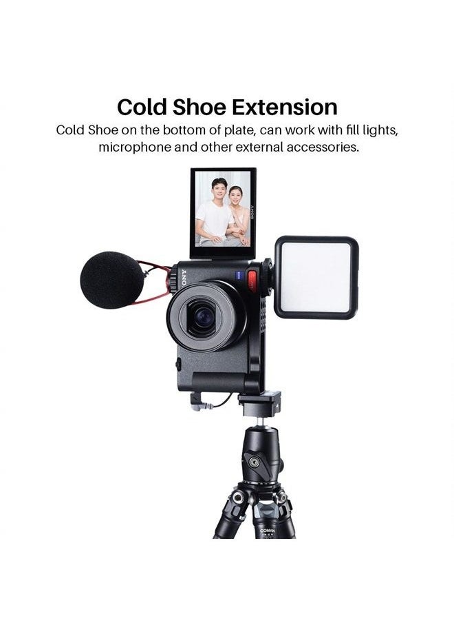 ZV-1 Camera Base Mount Bracket for Sony ZV1 Compact Camera, with Cold Shoe Microphone/Light Extension Mount on Bottom, Support Vertical Video Shooing YouTube Streaming Vlog Accessories - UURig R054