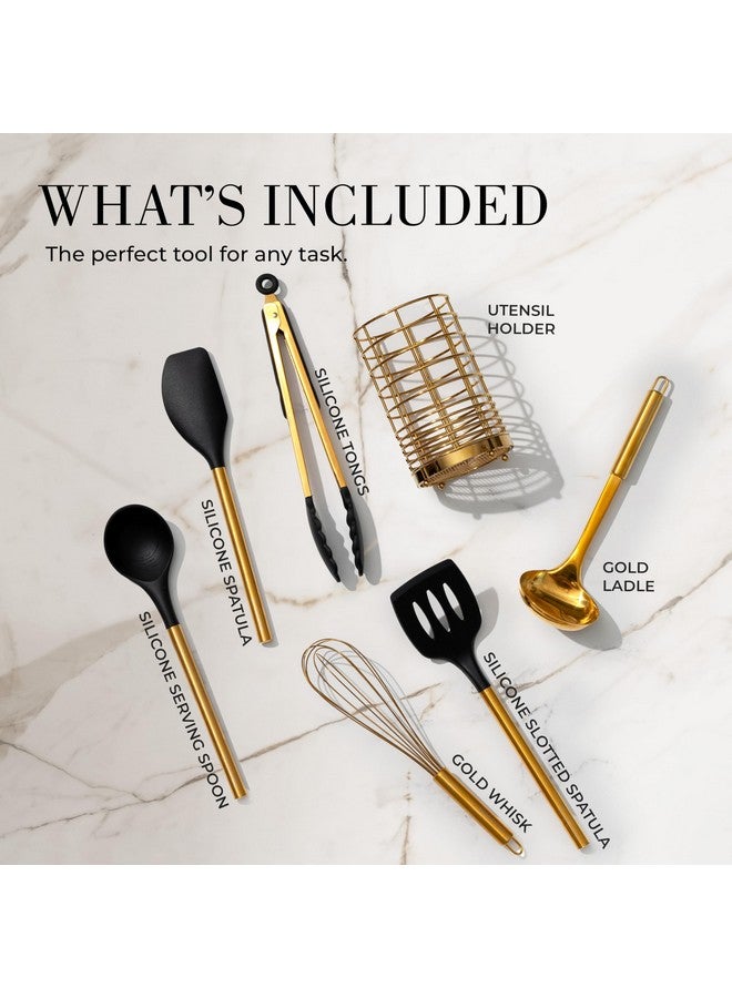 styled settings Black and Gold Kitchen Utensils Set - 7-Piece Silicone Cooking Tools with Gold Utensil Holder for Nonstick Cookware and Modern Kitchens - Stylish Luxury Kitchen Accessories - Image 3