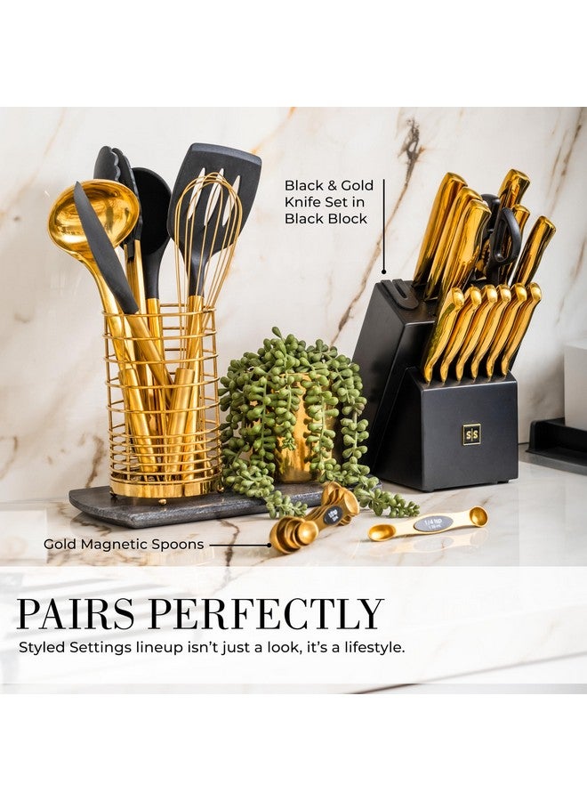 styled settings Black and Gold Kitchen Utensils Set - 7-Piece Silicone Cooking Tools with Gold Utensil Holder for Nonstick Cookware and Modern Kitchens - Stylish Luxury Kitchen Accessories - Image 2
