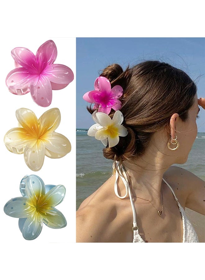 3 Pcs Flower Hair Clip, Strong Hold Nonslip Hair Claw Clips, Hair Accessories For Holiday Gifts Accessory For Women Ponytails (Yellow+Blue+Pink) - Image 1