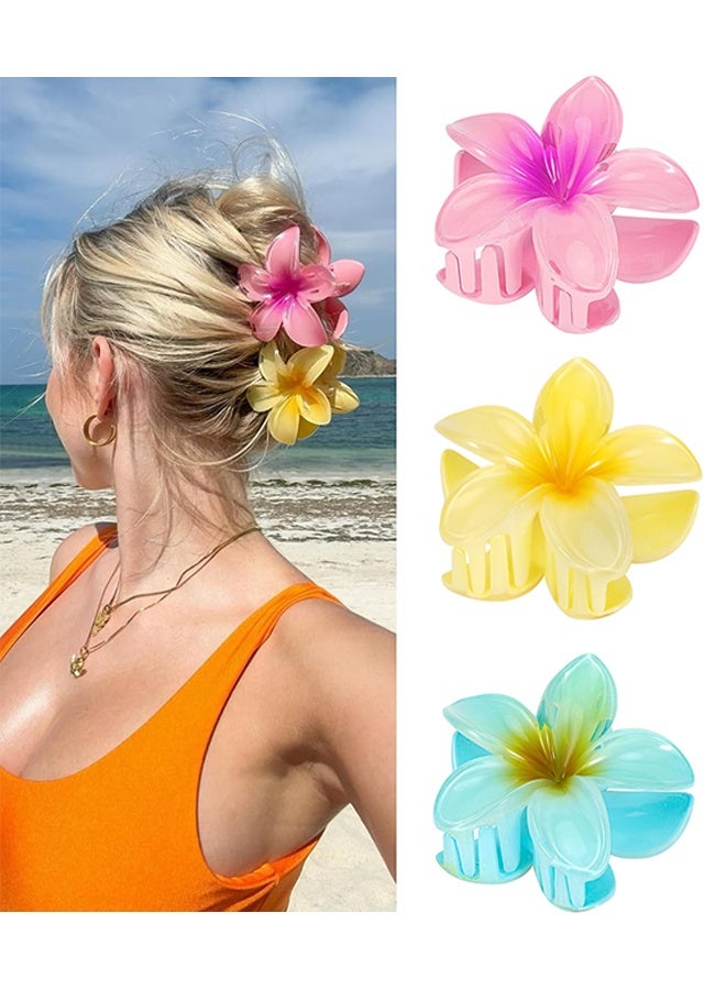 3 Pcs Flower Hair Clip, Strong Hold Nonslip Hair Claw Clips, Hair Accessories For Holiday Gifts Accessory For Women Ponytails (Yellow+Blue+Pink) - Image 1