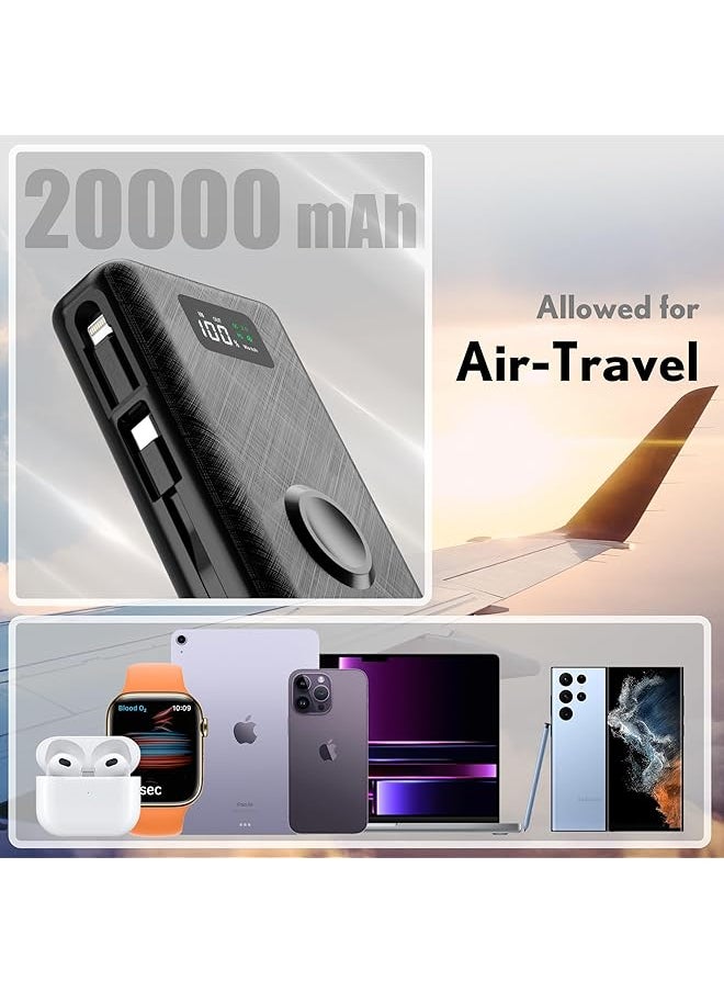 erorex - Power Bank 20000Mah 2 In 1 Portable Charger For Iphone 14 15 16 Watch Series And More Devices Battery Pack Built In Usb C Cable And Lightning Adapter Support Pd Qc 3.0 Black - Image 1