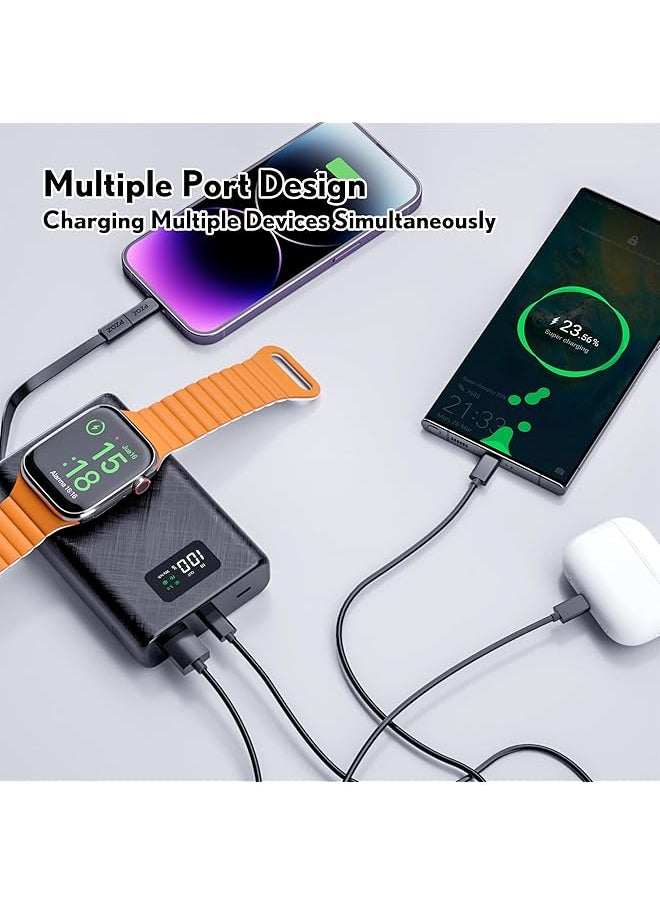 erorex - Power Bank 20000Mah 2 In 1 Portable Charger For Iphone 14 15 16 Watch Series And More Devices Battery Pack Built In Usb C Cable And Lightning Adapter Support Pd Qc 3.0 Black - Image 1