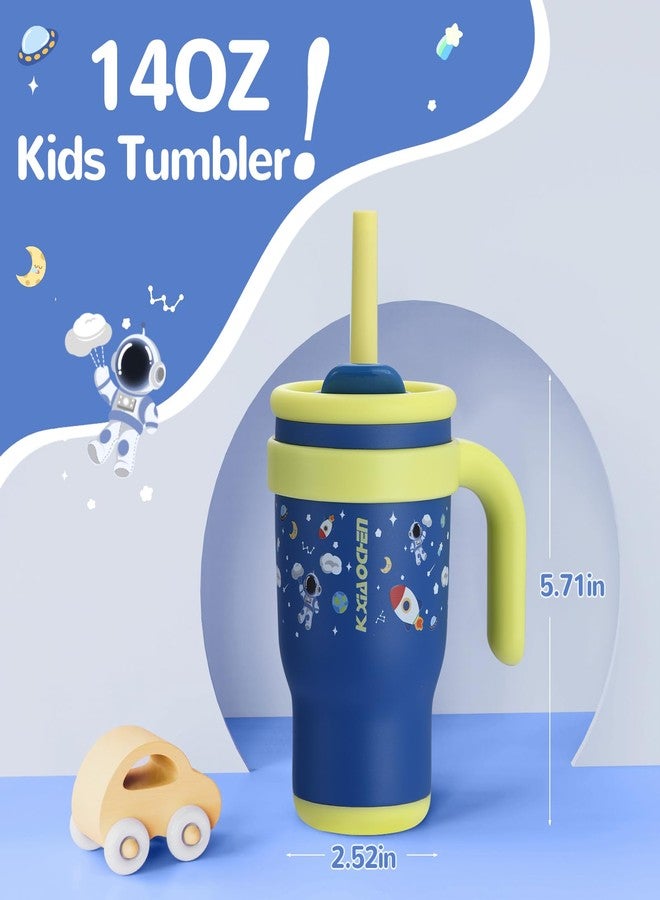 KXIAOCHEN 14 oz Kids Tumbler with Handle for spill proof Insulated Stainless Steel Reusable Tumbler for Toddlers, Keeps Drinks Cold up to 24 Hrs，Navy Blue Spaceman - Image 5