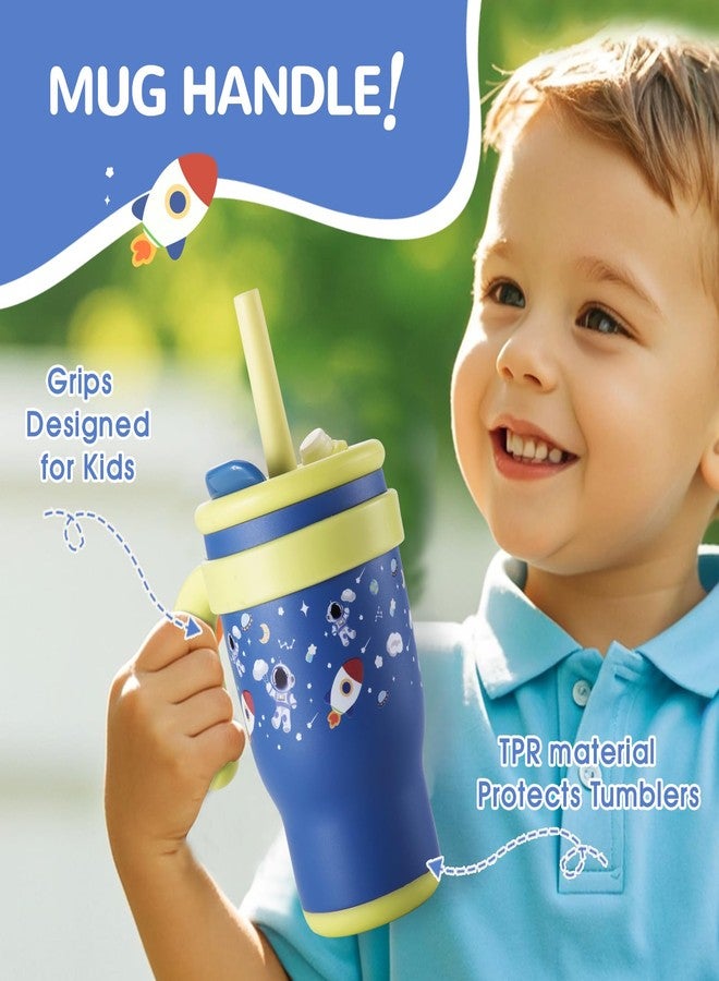 KXIAOCHEN 14 oz Kids Tumbler with Handle for spill proof Insulated Stainless Steel Reusable Tumbler for Toddlers, Keeps Drinks Cold up to 24 Hrs，Navy Blue Spaceman - Image 2