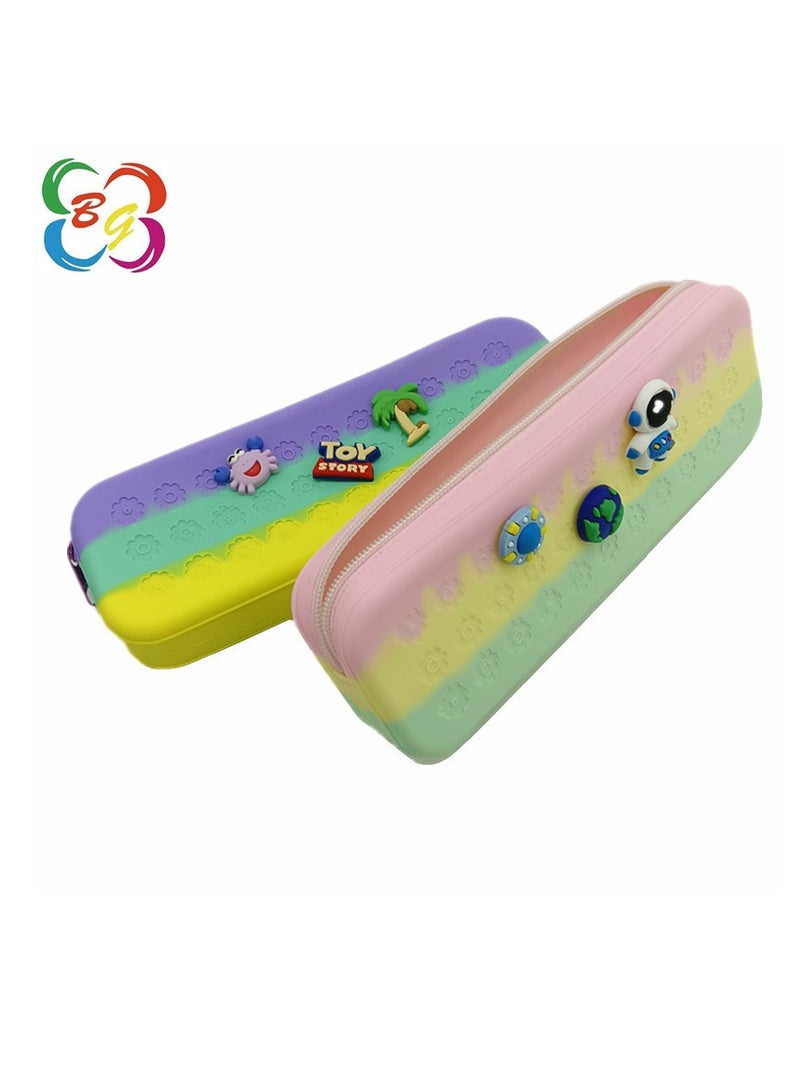 general Two-color Silicone Hole Pencil Case, Creative DIY Cartoon Stationery Box, Multi-functional Silicone Student Pencil Pouch - Image 1