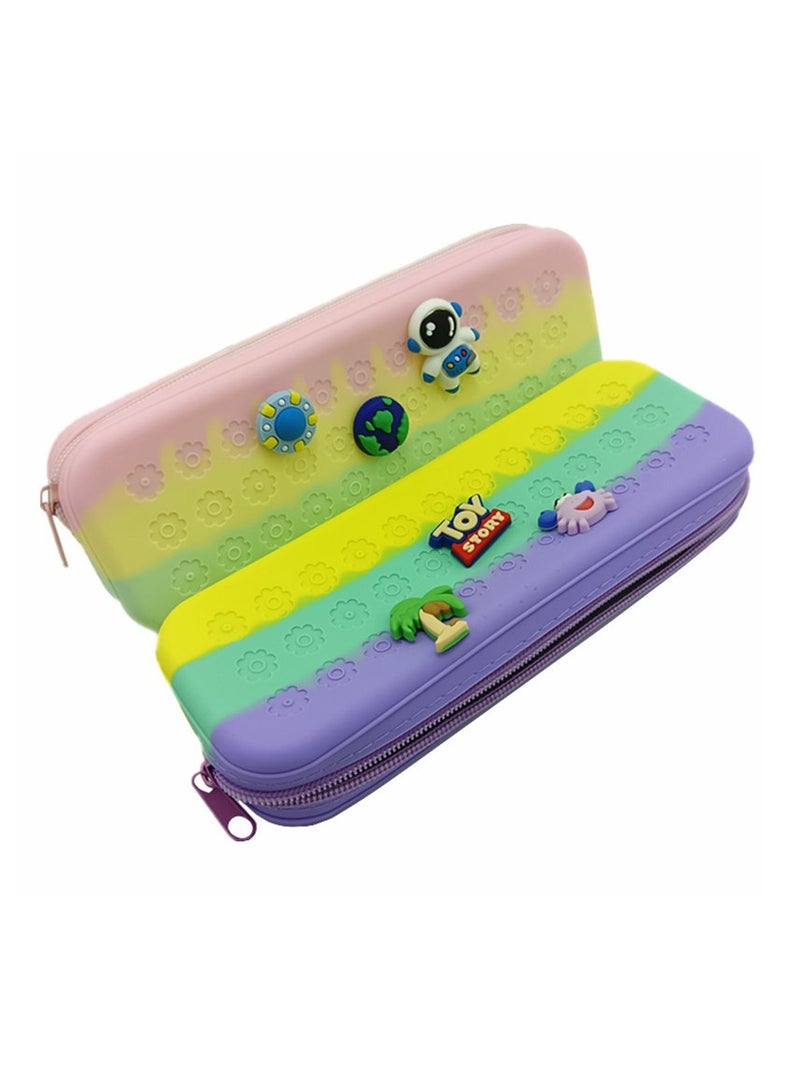 general Two-color Silicone Hole Pencil Case, Creative DIY Cartoon Stationery Box, Multi-functional Silicone Student Pencil Pouch - Image 2