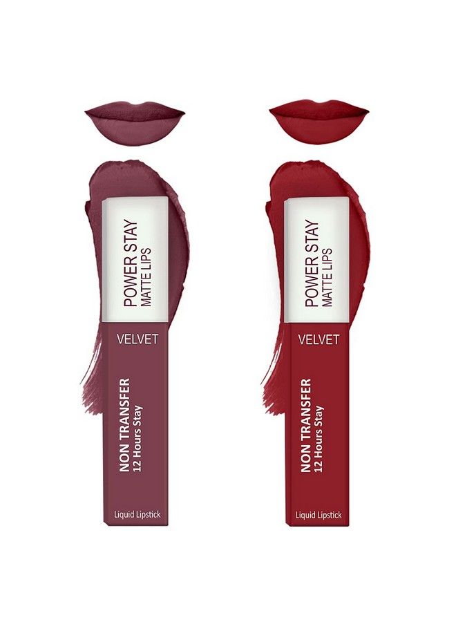 FORSURE Liquid Matte Lipstick Waterproof Power Stay Lipstick Combo (Upto 12 Hrs Stay) (Mauve Matte Deep Red) - Image 1