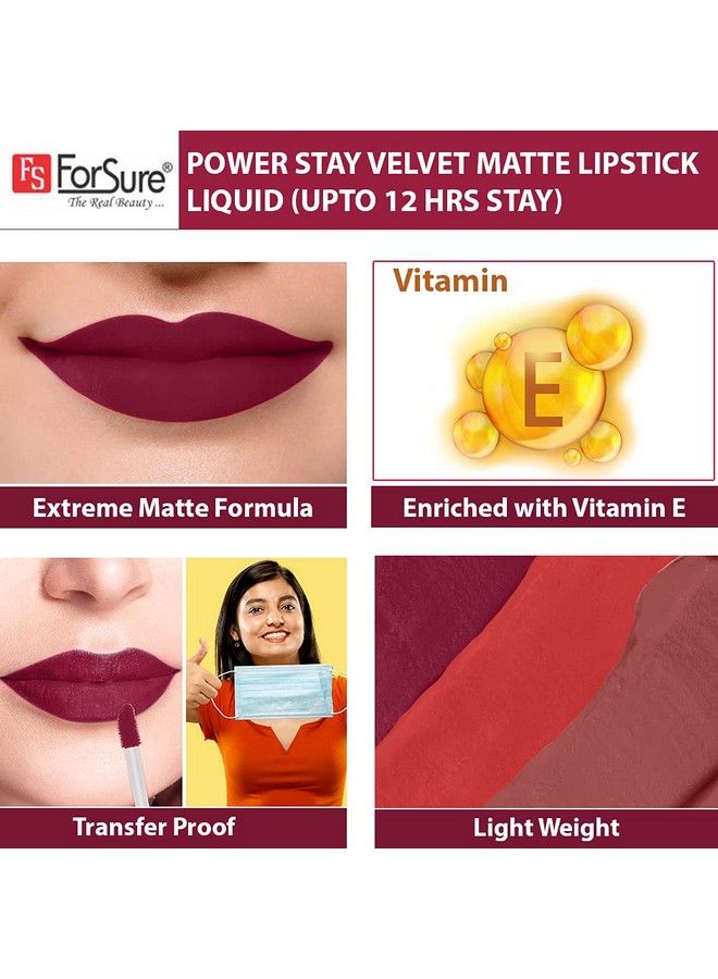 FORSURE Liquid Matte Lipstick Waterproof Power Stay Lipstick Combo (Upto 12 Hrs Stay) (Mauve Matte Deep Red) - Image 5