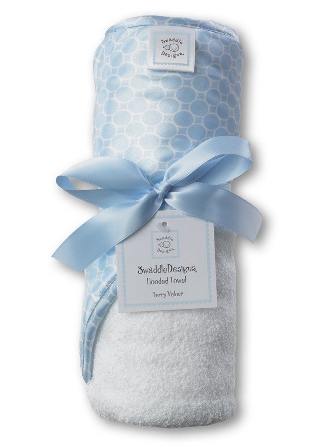 SwaddleDesigns Cotton Terry Velour Hooded Towel for Baby/Toddler, Absorbent with Satin Trim, Absorbent with Satin Trim, Pastel Blue Mini Mod Circles - Image 1