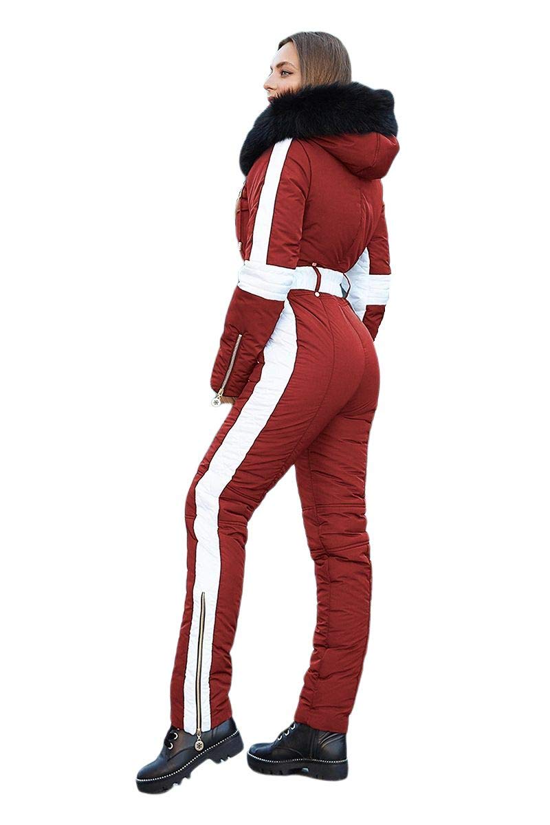 Yousify Womens Winter Onesie Ski Jumpsuits Outdoor Sports Waterproof Snowsuit Removable Faux Fur Collar Coat Jumpsuit - Image 2