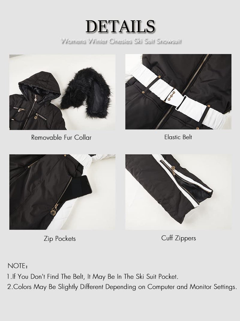 Yousify Womens Winter Onesie Ski Jumpsuits Outdoor Sports Waterproof Snowsuit Removable Faux Fur Collar Coat Jumpsuit - Image 3