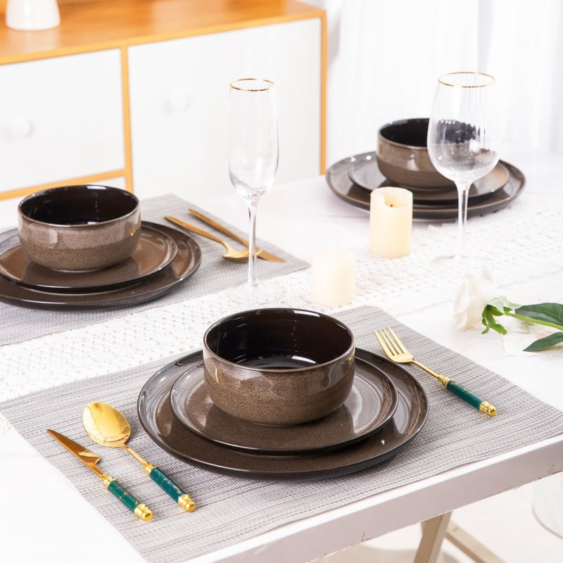 LERATIO Ceramic Dinnerware Sets for 4,Porcelain Plates and Bowls Sets,Microwave & Dishwasher & Oven Safe,Scratch Resistant Dishes Sets-Service for 4 (12pcs)-Mordern-coffee - Image 5