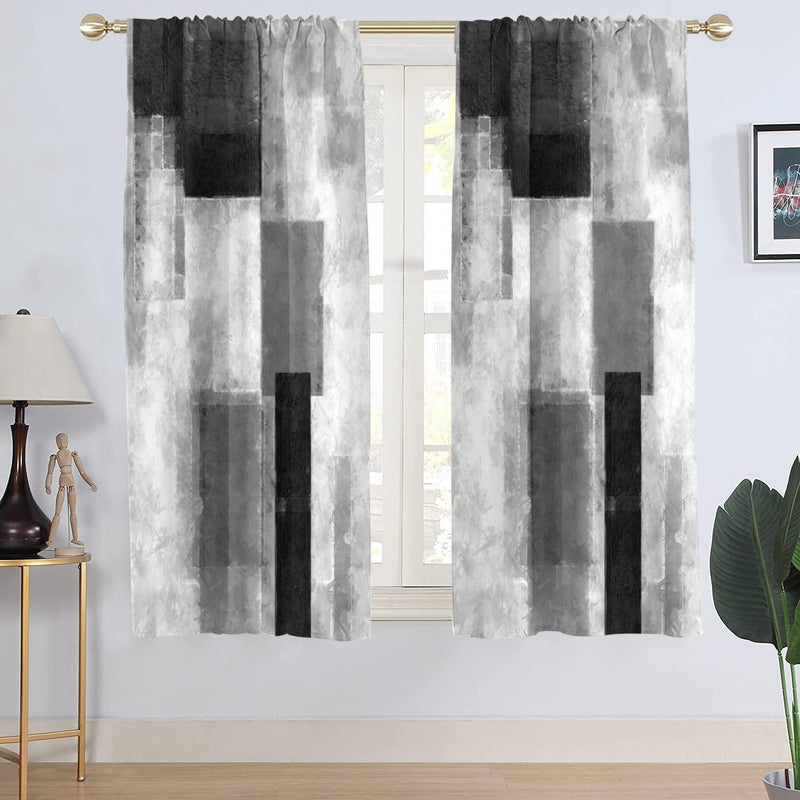 AAtter Black and White Window Curtain Abstract Grey Gray White Dark Ombre Gothic Art Aesthetic Mens Cool Living Room Bedroom Rod Pocket Drapes Treatment Fabric 1 Pair Home Decor 42 W x 63 L Modern - Image 2