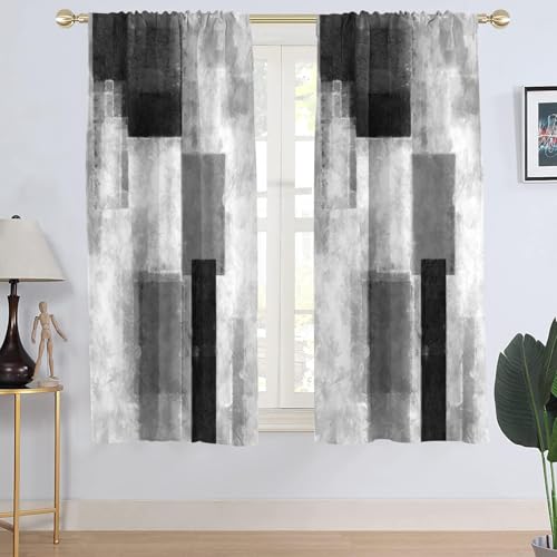 AAtter Black and White Window Curtain Abstract Grey Gray White Dark Ombre Gothic Art Aesthetic Mens Cool Living Room Bedroom Rod Pocket Drapes Treatment Fabric 1 Pair Home Decor 42 W x 63 L Modern - Image 1