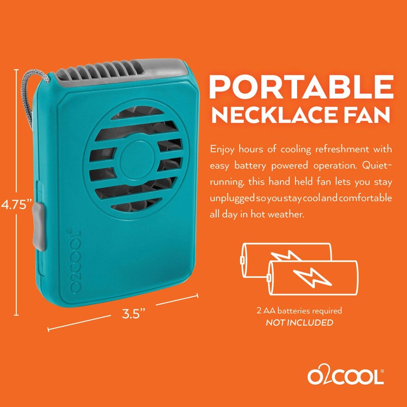 O2COOL Battery Powered Deluxe Necklace Fan For Personal Cooling With Adjustable Lanyard (Teal) - Image 5