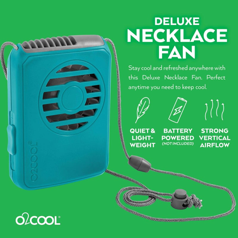 O2COOL Battery Powered Deluxe Necklace Fan For Personal Cooling With Adjustable Lanyard (Teal) - Image 2
